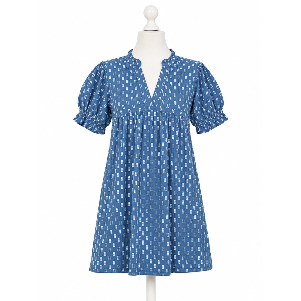 Never A Wallflower High Neck Dress Womens XS Blue Dot Boho Prairie Coastal